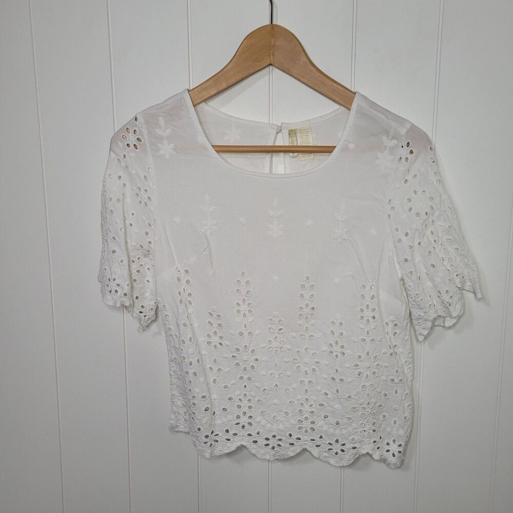 Japna Top Womens Small White Eyelet Fairy Peasant Boho Romantic Popover